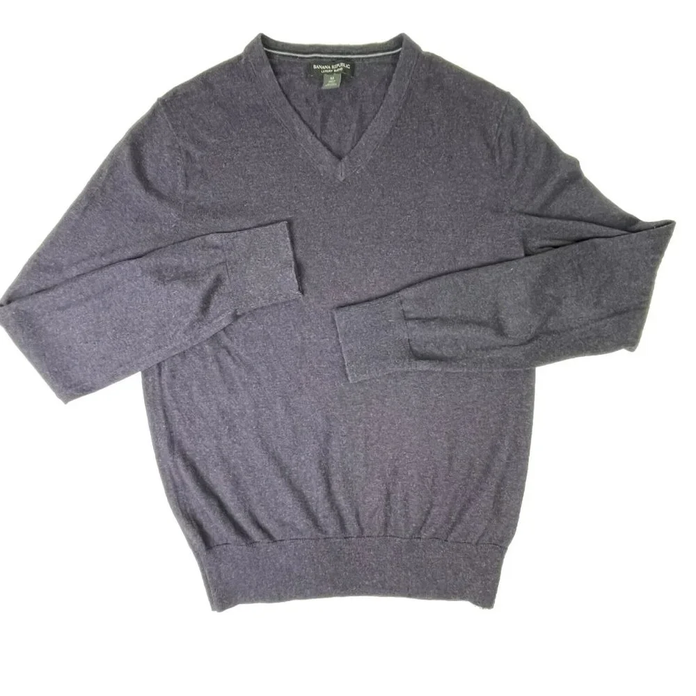 Banana Republic Luxury Sweater Silk Cashmere V Neck Heather Long Sleeve Knit EUC